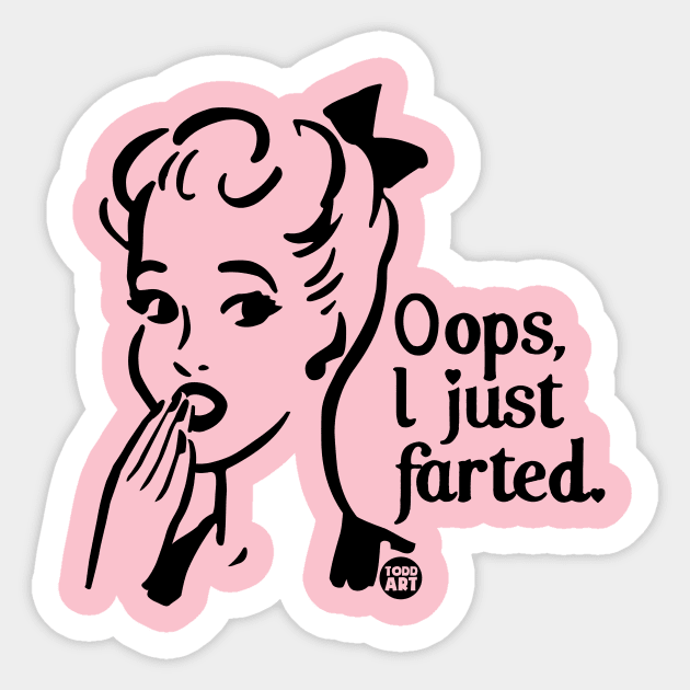 oops fart Sticker by toddgoldmanart